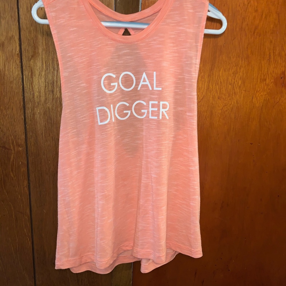 Peach colored “Goal Digger” muscle tee